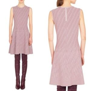 Akris Punto Houndstooth Dress Womens Size Large Pink Knit Fit Flare Sleeveless